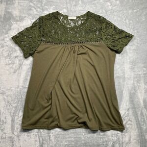 Spadehill Lace Top Shoulders& York Sleeve Blouse Olive Green Womens Size 2XL